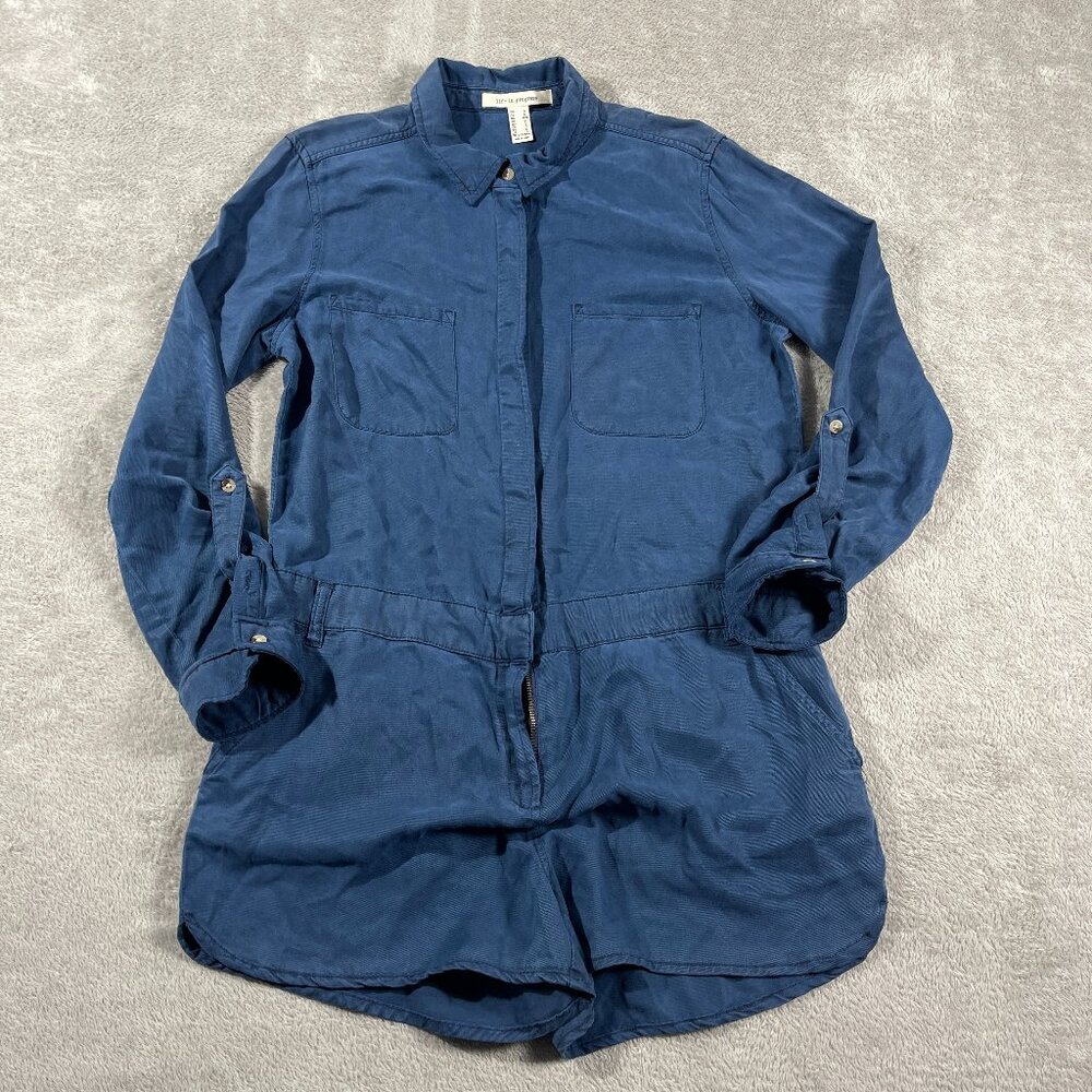 Life In Progress L Blue Zip Button Romper Jumpsuit Pockets Lyocell Outdoorsy